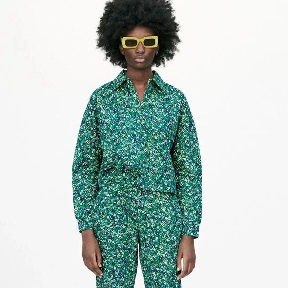 ZARA FLORAL POLO SWEATSHIRT - Picture 1 of 2